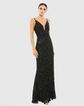Black Hand Embellished Sleeveless Evening Gown