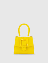 Yellow Buckled Mini Croco Leather Handbag with Detachable Strap